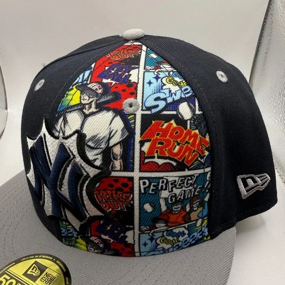 New York Yankees New Era 59FIFTY Fitted Hat 7 3/8 Comic Book Graphic Navy Grey - Picture 2 of 7